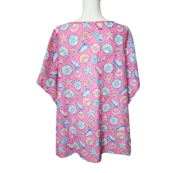 Simply Southern Pink Shell Pattern Beach Swim Coverup Poncho, Size Small Medium - Picture 6 of 12